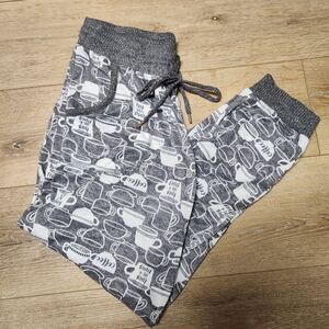 Gray Coffee Cup Print Joggers Size Medium